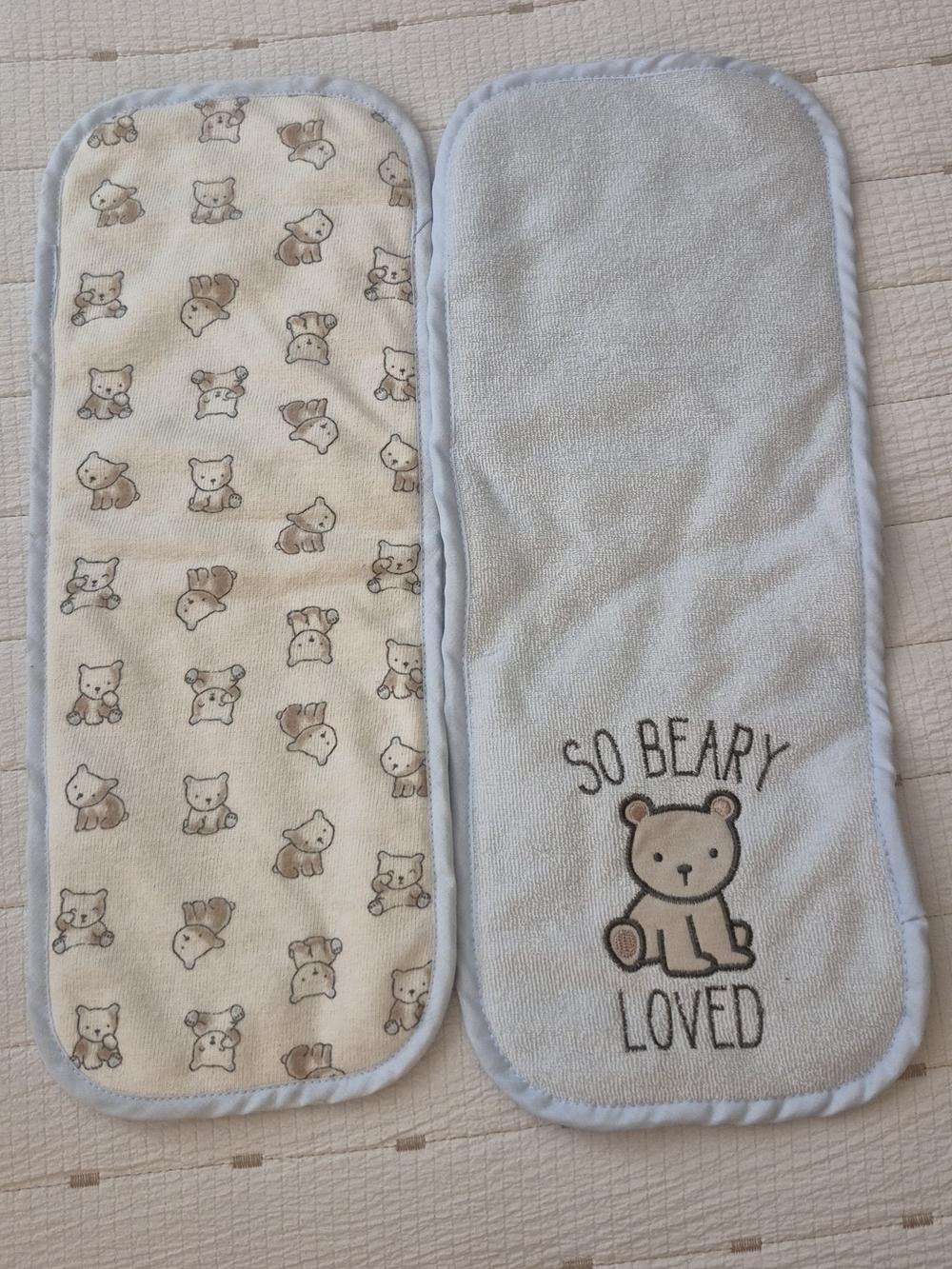 So Beary Loved Baby Burp Cloths - Light Blue & Cream